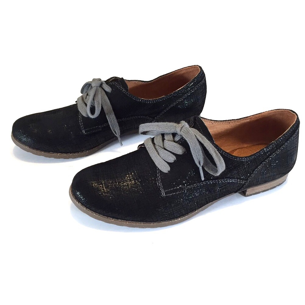 Naya Tiber NEW Oxford Black Metallic Lace Up Flats